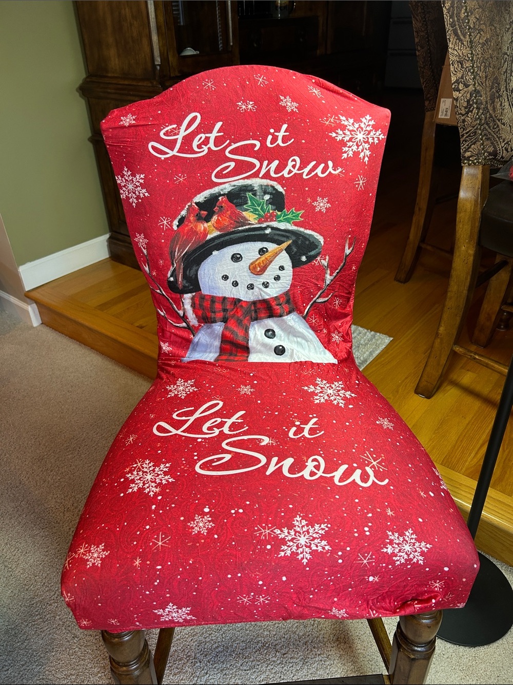 SNOWMAN CHAIR COVERS AND TABLE RUNNER